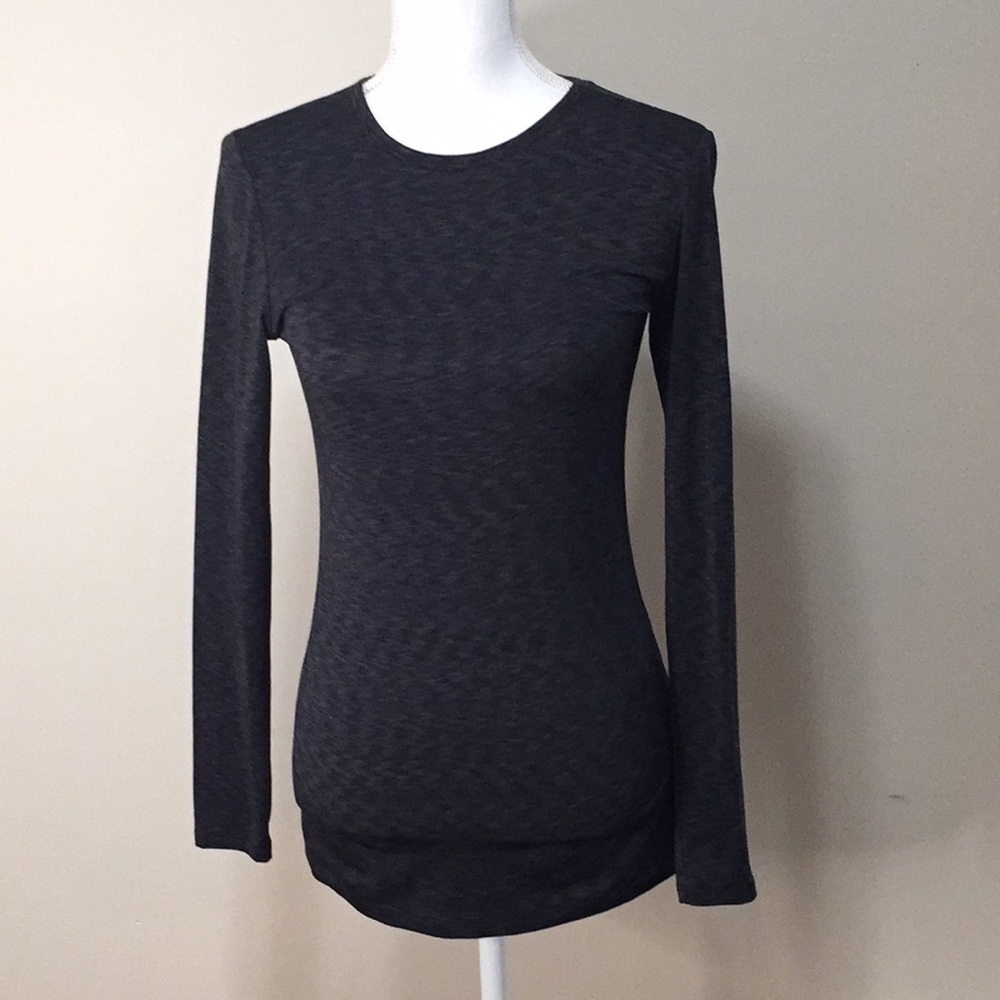 Cuddl Duds Long Sleeve Top, Black/ Grey Marled, Juniors Size XS